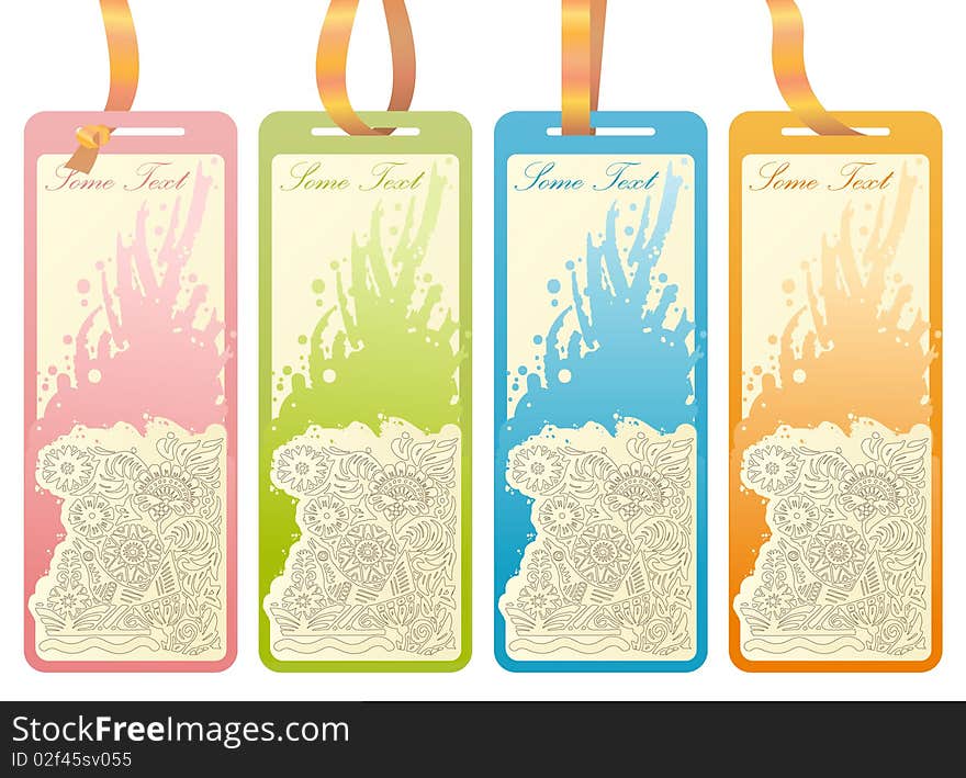 Vector of four tags with drawing