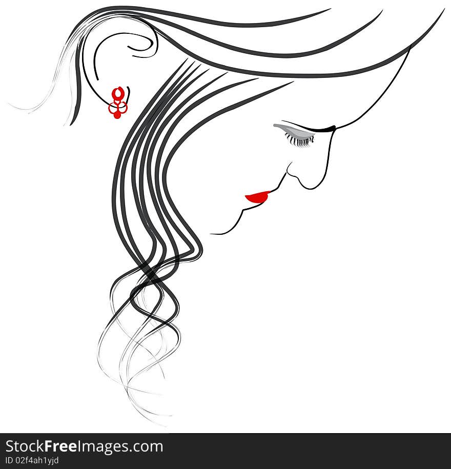 Illustration of beautiful woman with long black curly hair. Illustration of beautiful woman with long black curly hair