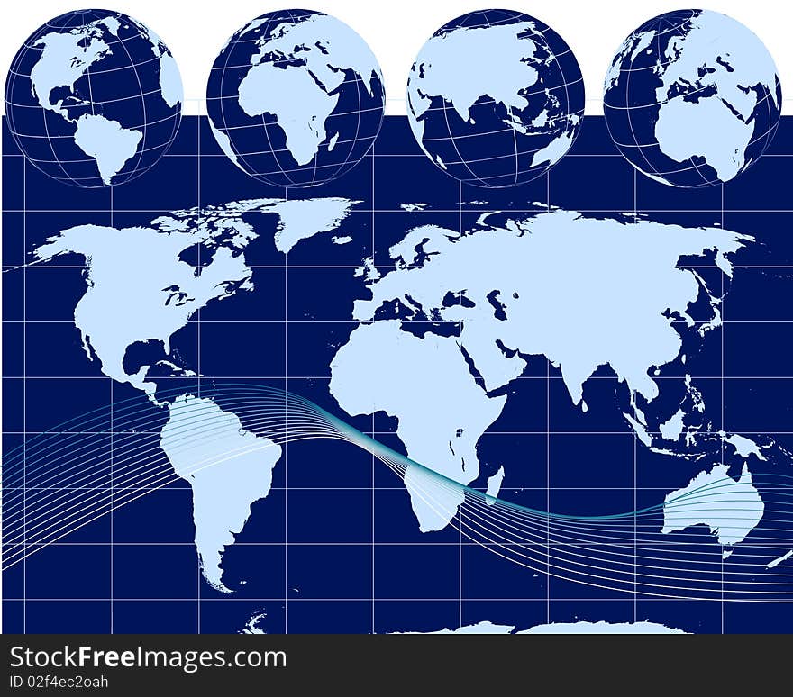 Illustration of globes with world map