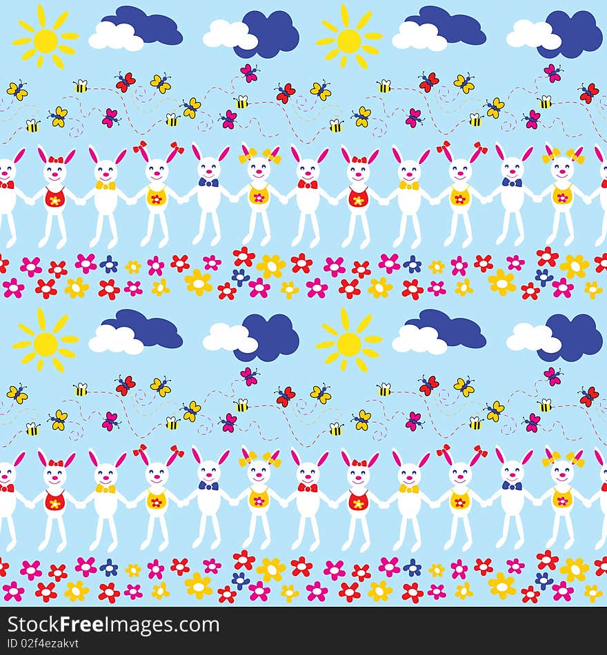 Baby wallpaper with bunny. The Merry baby drawing.