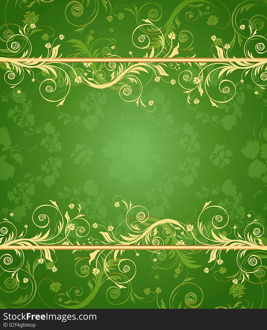 Green and gold floral background for text with pattern