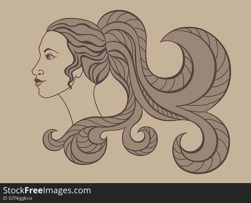 Decorative portrait girl. Vector illustration. Decorative portrait girl. Vector illustration.