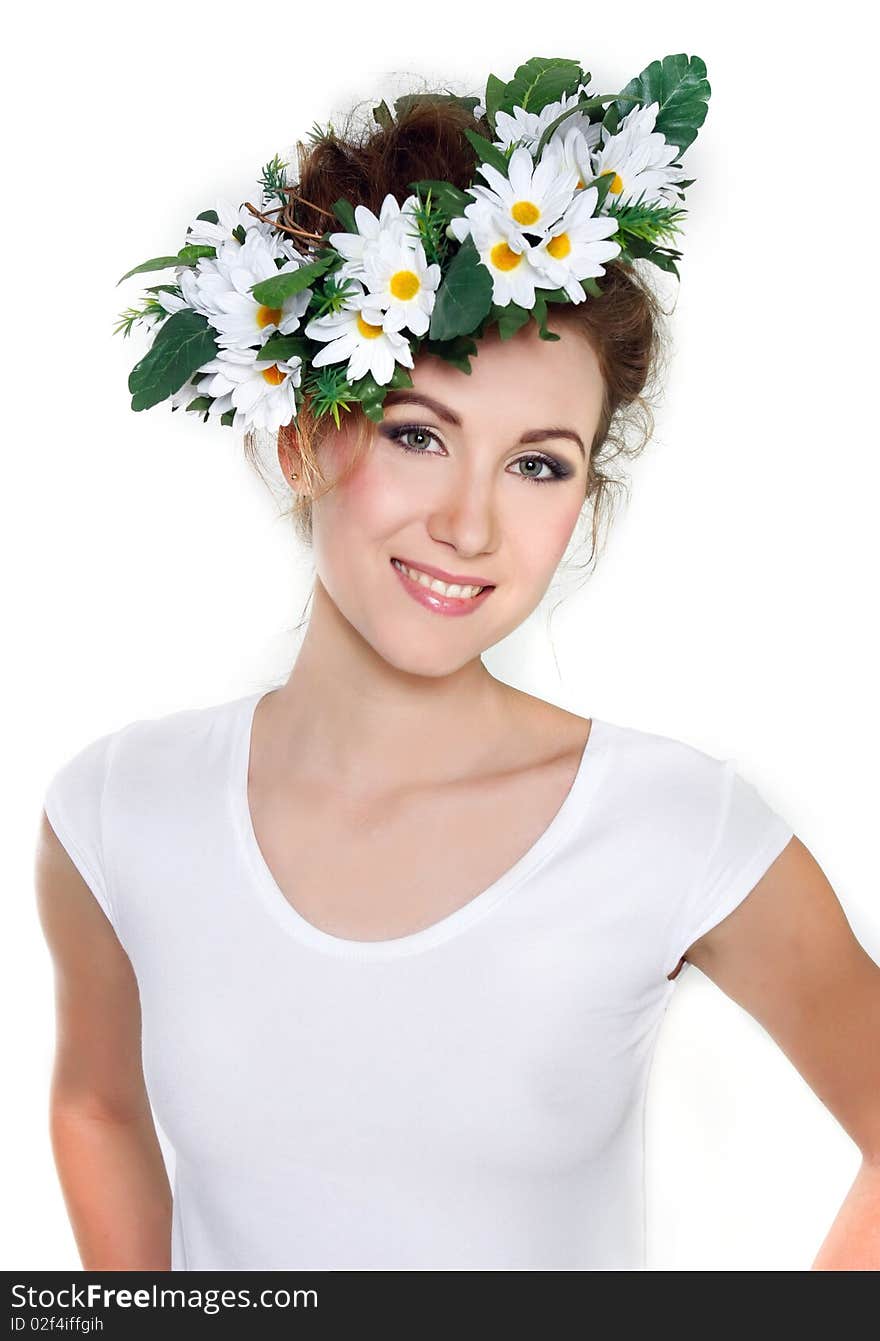 Young Beautiful Woman In Floral Wreath