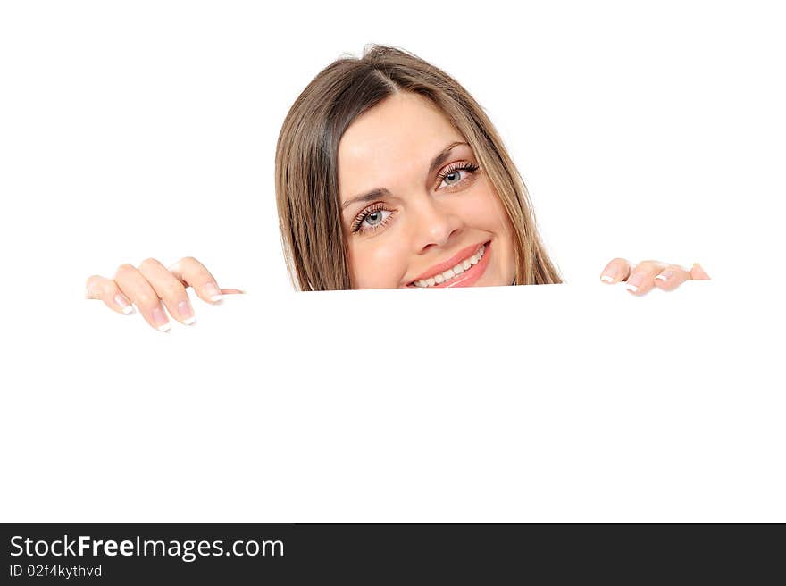 Woman Holding A White Blank Board /