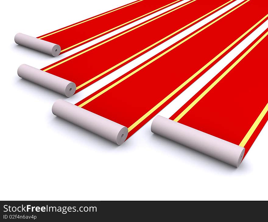 3d render of rolling red carpets