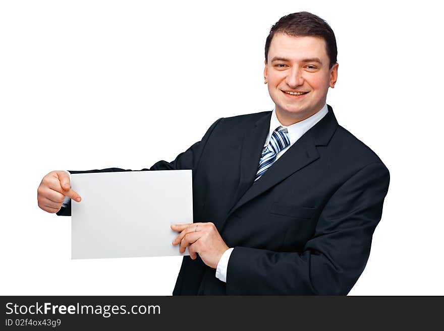 Businessman Holding An Empty Billboard