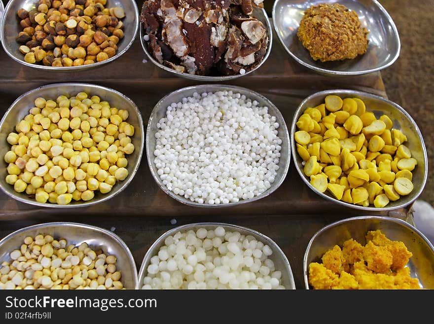 Indian spices and nuts at the market