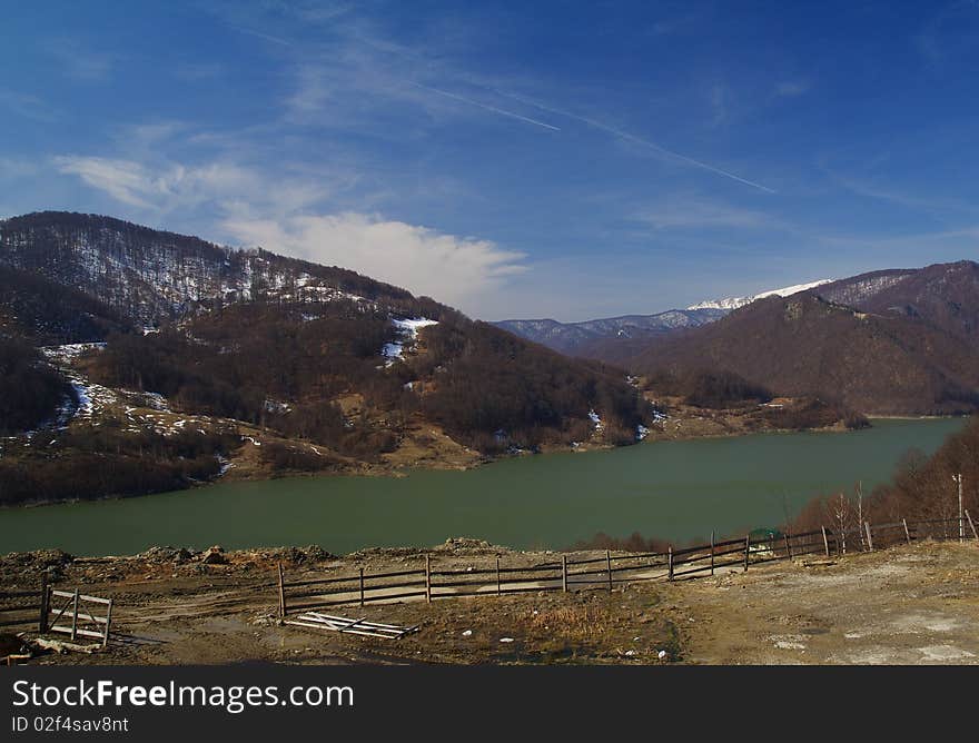 Siriu Lake from Romania, sring landscape with a lake. Siriu Lake from Romania, sring landscape with a lake