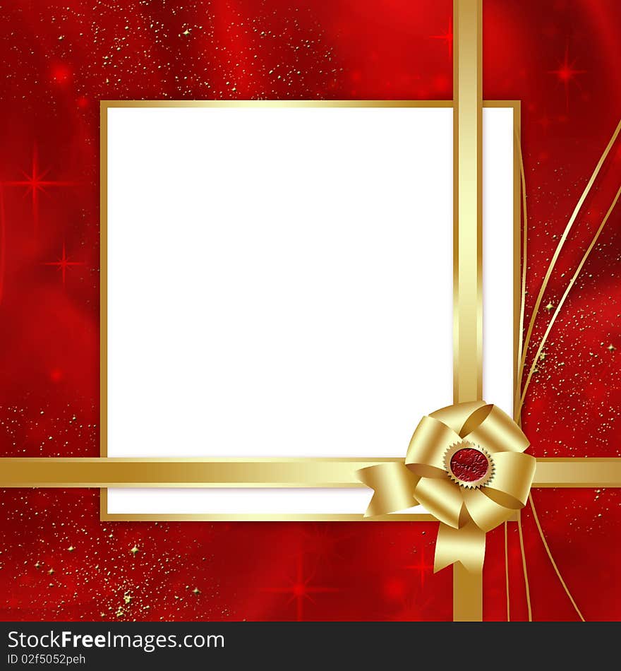 Red greeting background with golden ribbon. Red greeting background with golden ribbon