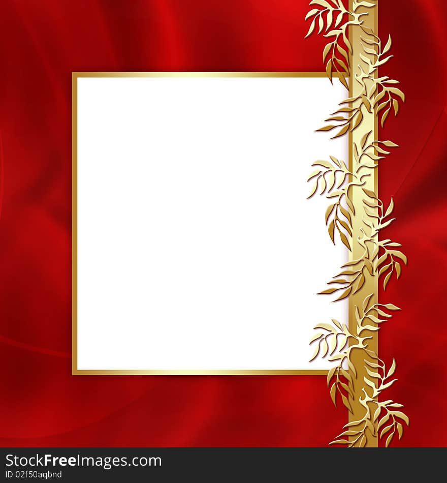 Red greeting card with leaves,