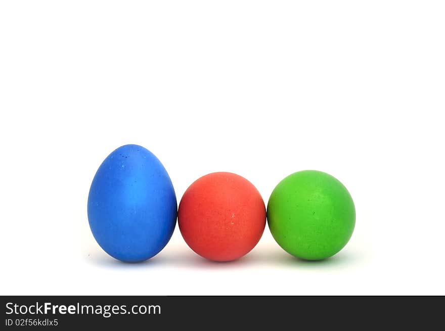 Three colorful Easter eggs isolated on a white background. Three colorful Easter eggs isolated on a white background