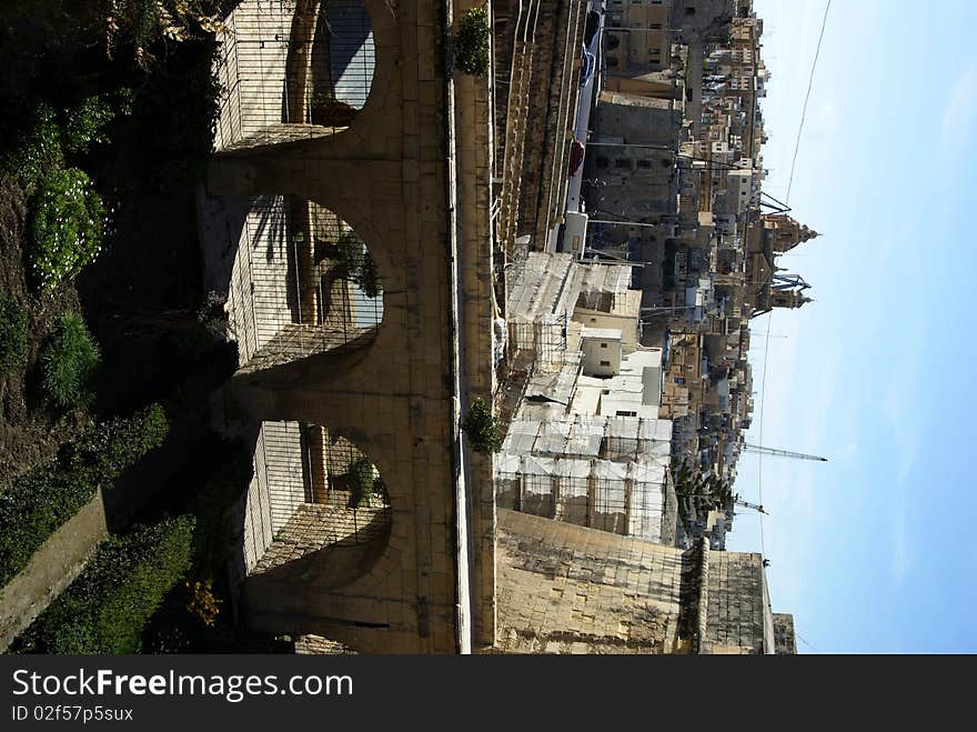 Bridge and landmark in Vittoriosa Malta work in progress. Bridge and landmark in Vittoriosa Malta work in progress