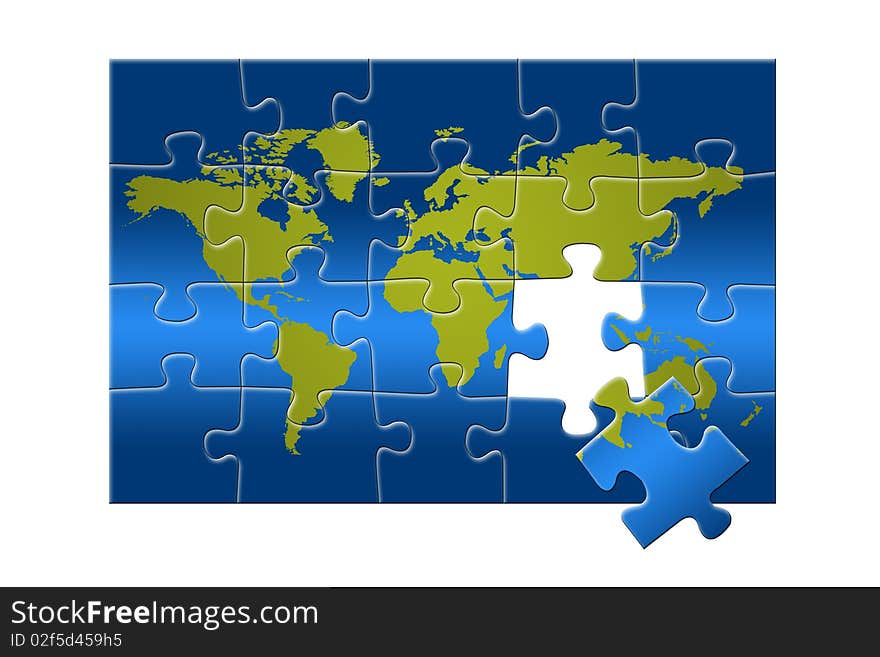 Puzzle of the world map. Puzzle of the world map