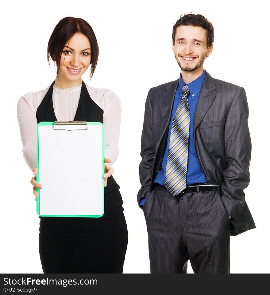 Young business people over white background. Young business people over white background