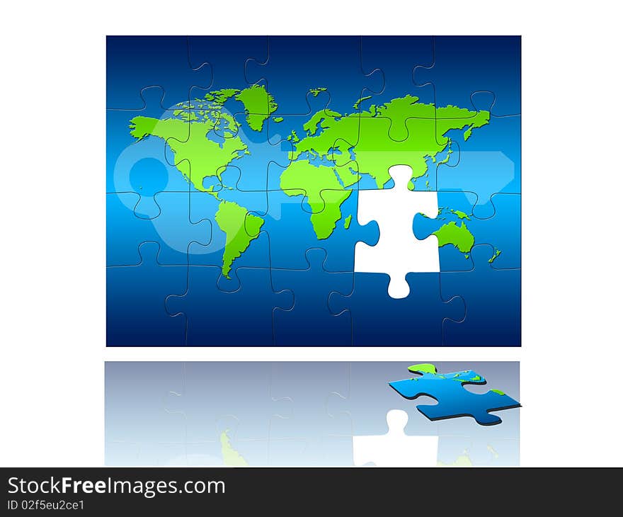 Puzzle with key of the world map. Puzzle with key of the world map