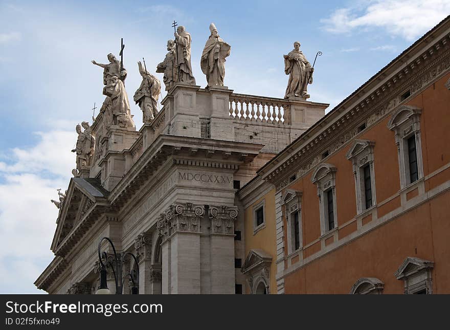 The top of the Saint John in Lateran cathedral in Rome. The top of the Saint John in Lateran cathedral in Rome