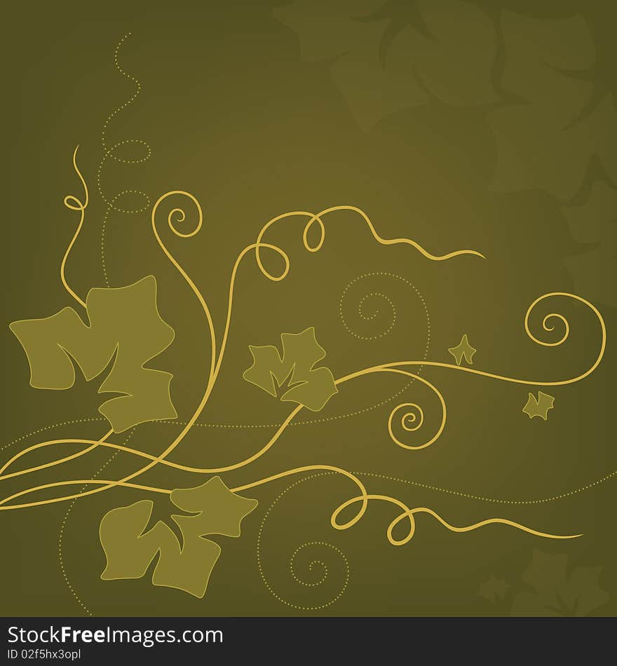 Green background with leaves and curls. Green background with leaves and curls