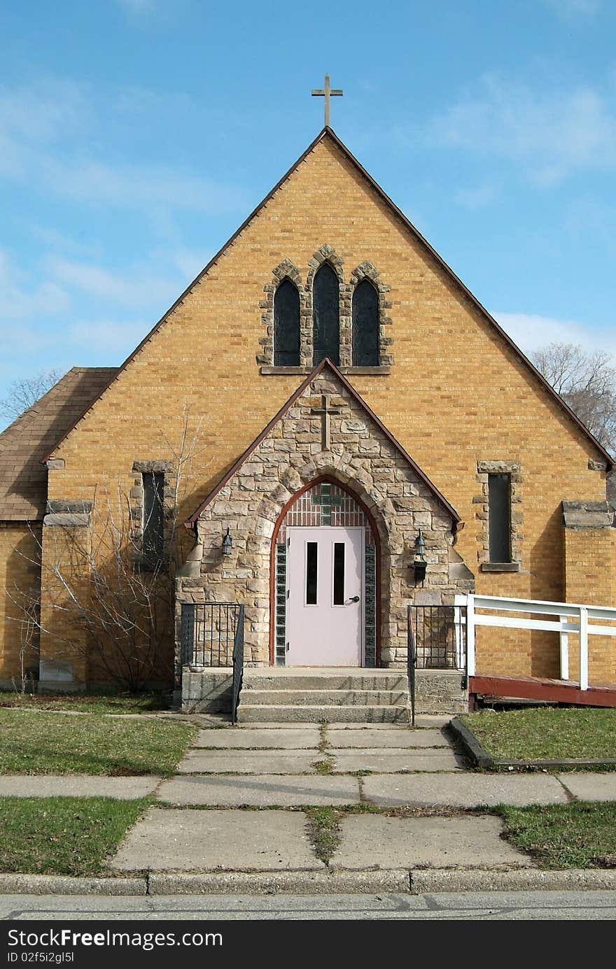 An old quaint brick church. An old quaint brick church