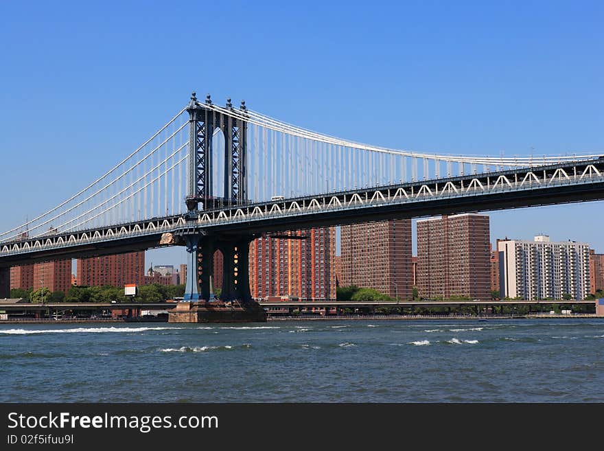 New York City Bridge with view to Manhattan