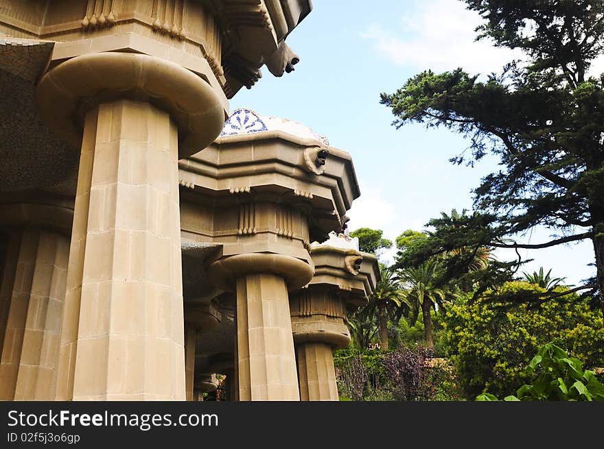 Park Guell in Barcelona, Spain, with many design elements from the famous architecht Gaudi.