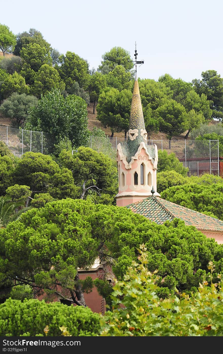 Park Guell in Barcelona, Spain, with many design elements from the famous architecht Gaudi.