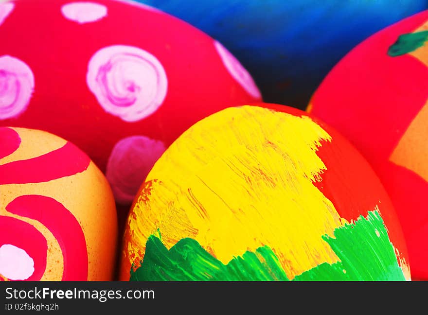 Vibrant Colors Painted celebration Easter eggs close-up