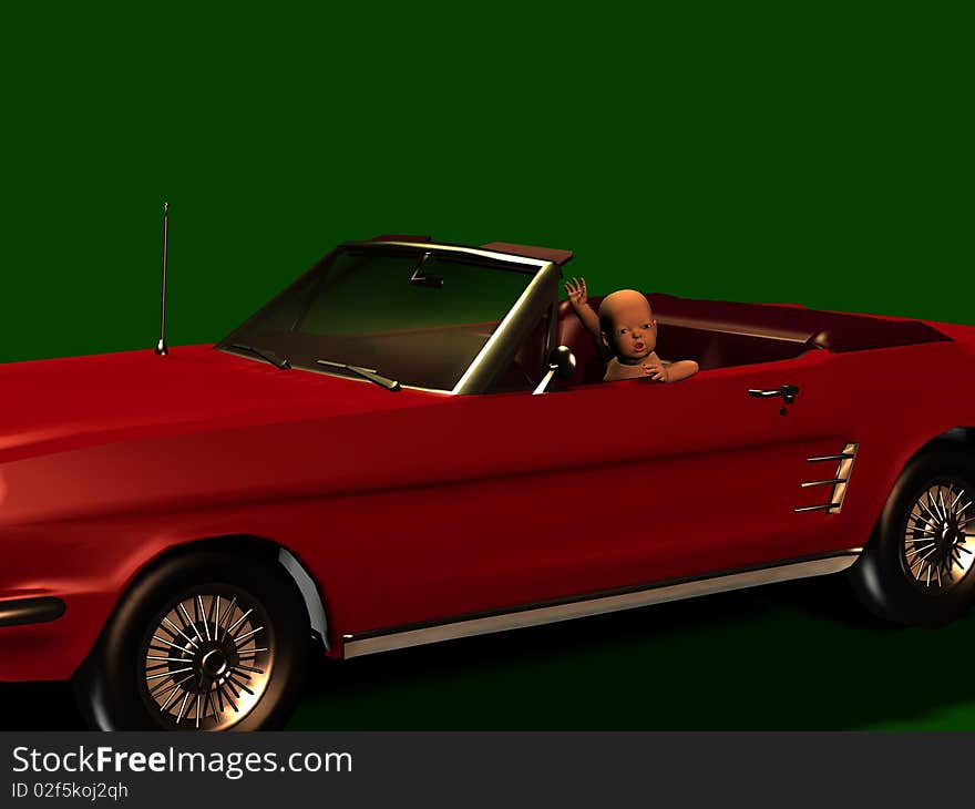 3d render of a baby driving a convertible. 3d render of a baby driving a convertible