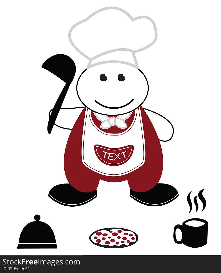 The cheerful cook with a ladle in a hand. A ladle you can replace with a pizza, a tray or a cup. All elements of the image can be changed. The cheerful cook with a ladle in a hand. A ladle you can replace with a pizza, a tray or a cup. All elements of the image can be changed.