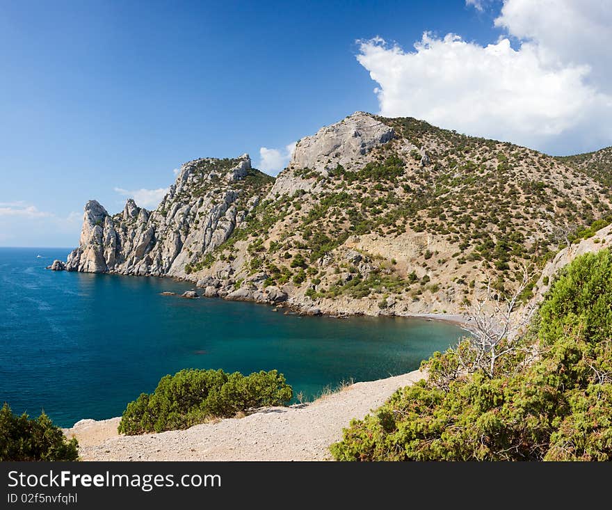 Crimea mountains and Black sea landscape, good sunny day. Crimea mountains and Black sea landscape, good sunny day