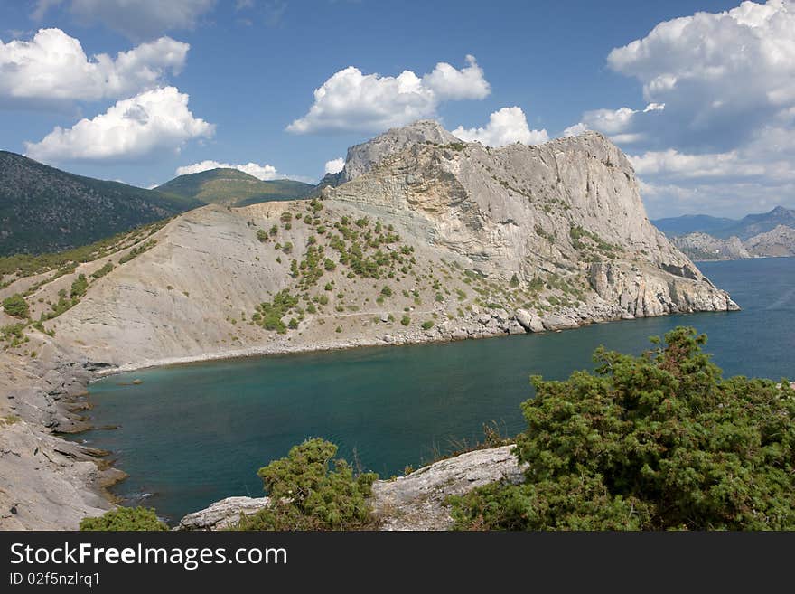 Crimea mountains and Black sea landscape, good sunny day. Crimea mountains and Black sea landscape, good sunny day