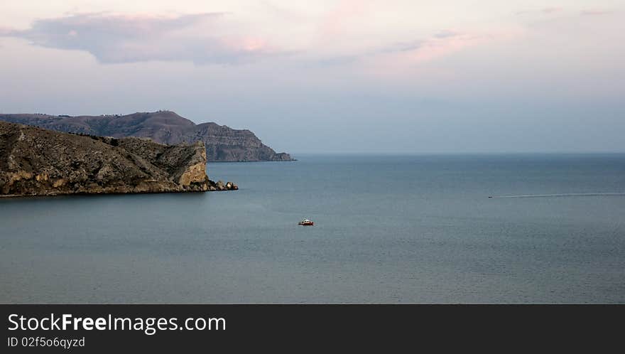 Black sea landscape, view on promontory, evening, Crimea. Black sea landscape, view on promontory, evening, Crimea