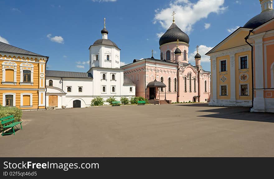 Temples and buildings inside the monastery, sunny day, Russia,. Temples and buildings inside the monastery, sunny day, Russia,