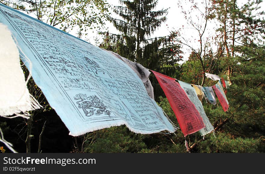 Prayer flags in peaceful place.