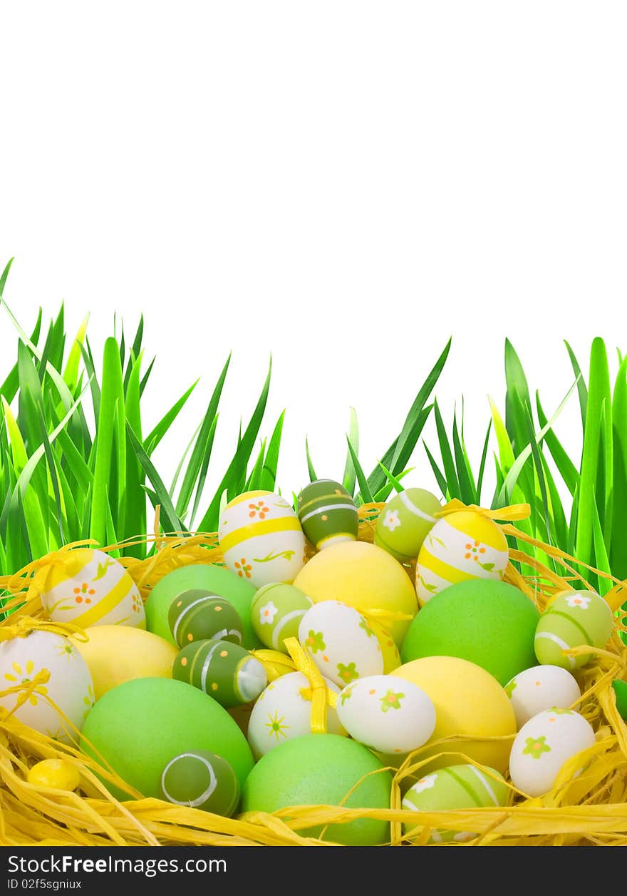 Easter eggs on green grass