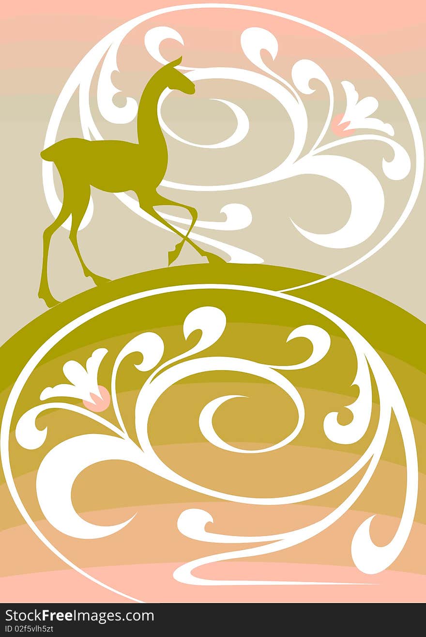 This is a decorative background with a silhouette image of wild deer. This is a decorative background with a silhouette image of wild deer