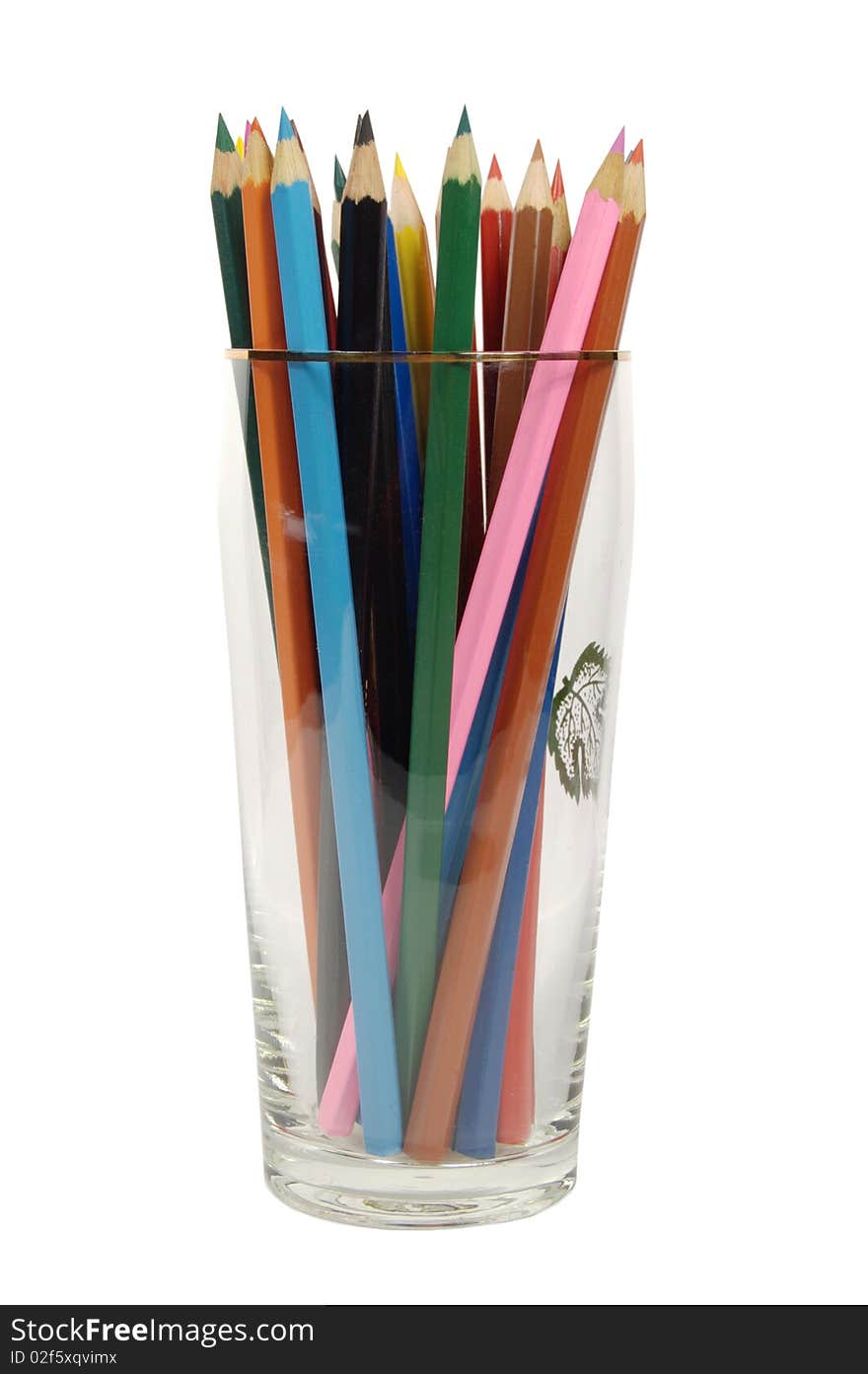 Colour pencils in a glass glass separately on the white. Colour pencils in a glass glass separately on the white