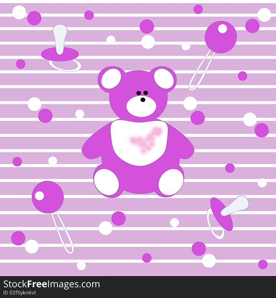 Babies background with bear cub in pink tone