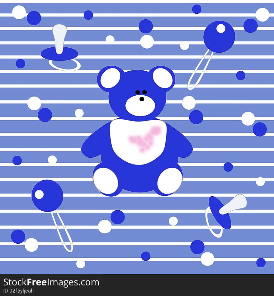 Babies background with bear cub in blue tone