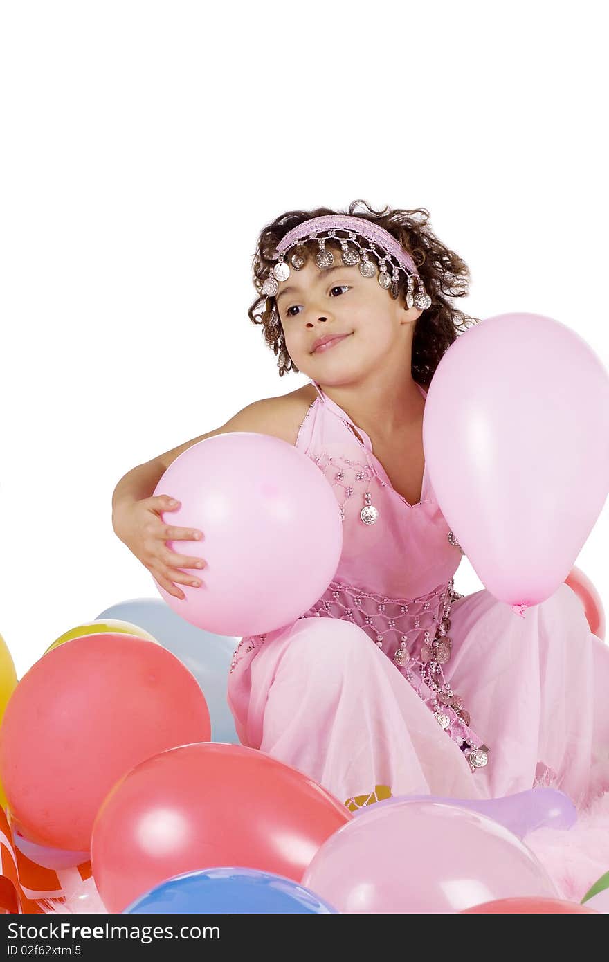 Beautiful mulatto girl with colorful baloons. Beautiful mulatto girl with colorful baloons