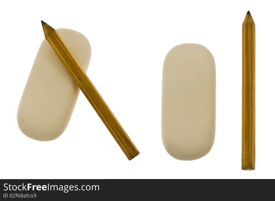 Pencil and eraser isolated on a white