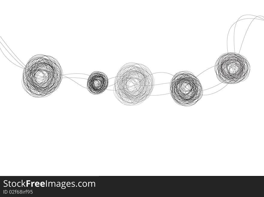 Black scribble balls on line with white background