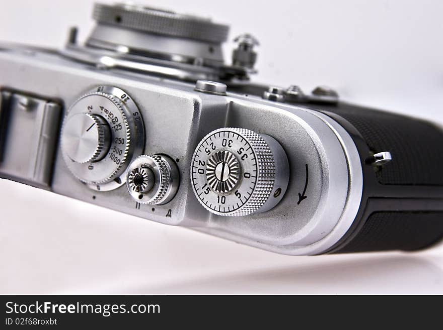 Old film mechanical rangefinder camera. Old film mechanical rangefinder camera