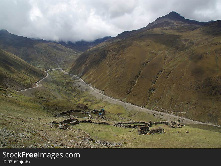 High altitude road outside of Cuzco in Peru in the Andes. High altitude road outside of Cuzco in Peru in the Andes