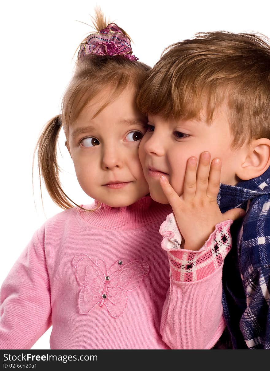 Portrait of emotionally kids. Beautiful caucasian models isolated on white background.