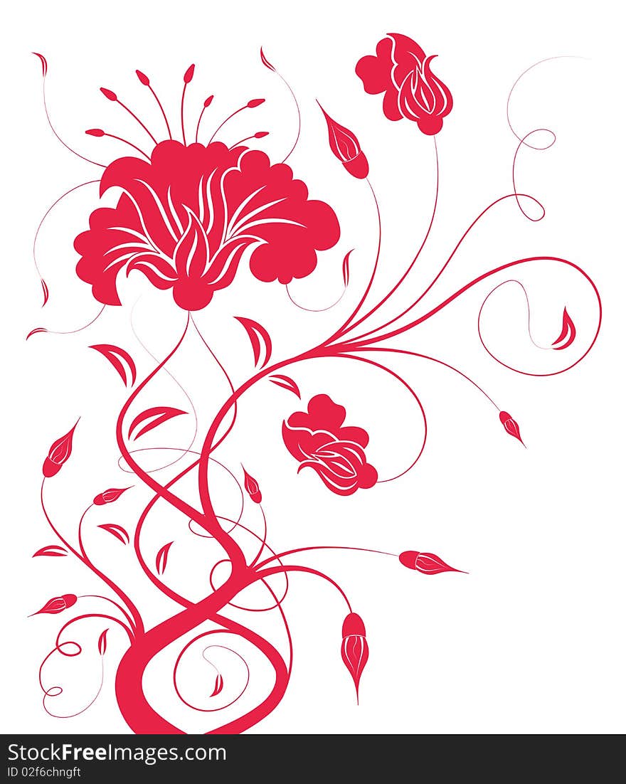 Illustration drawing of beautiful red flower pattern