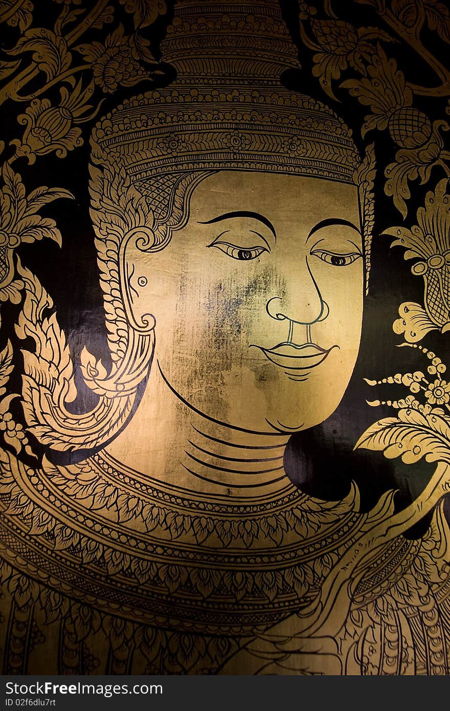 A piece of mural artwork in a temple in chiangrai Thailand.