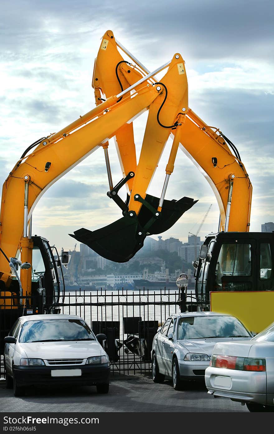 Large yellow construction vehicles