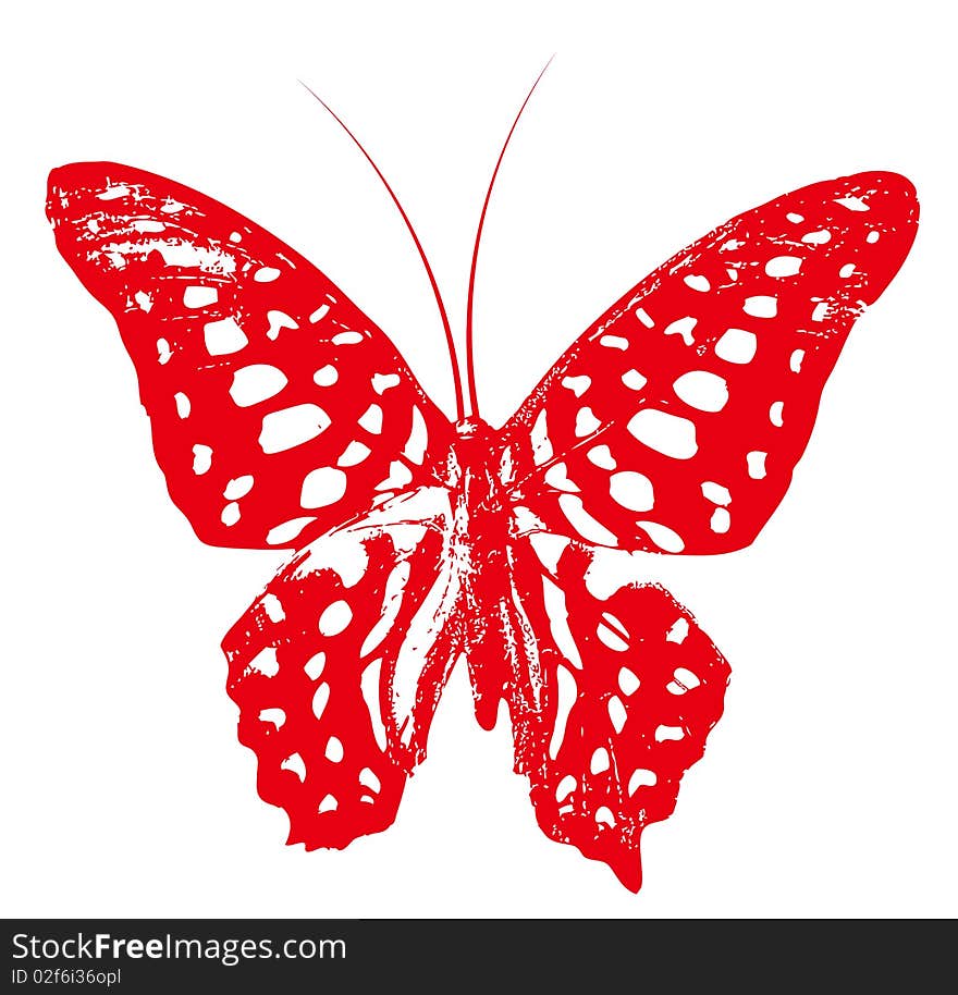 Drawing of red butterfly in a white background