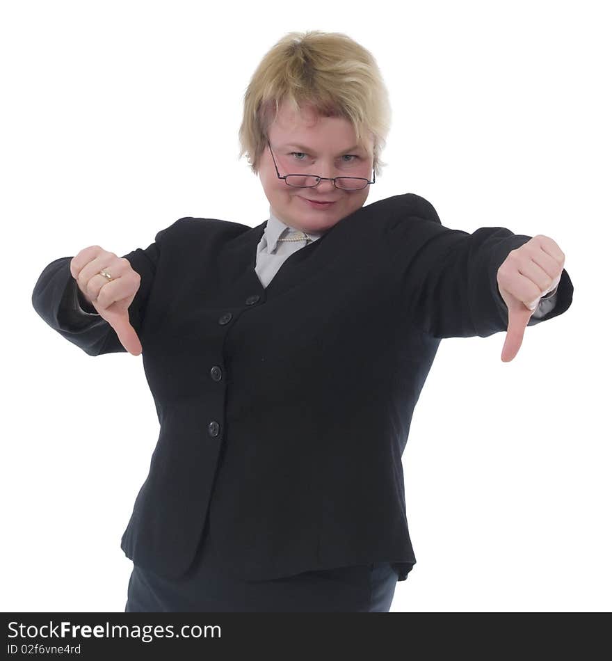 Businesswoman in a strict black suit isolated on a white. Businesswoman in a strict black suit isolated on a white