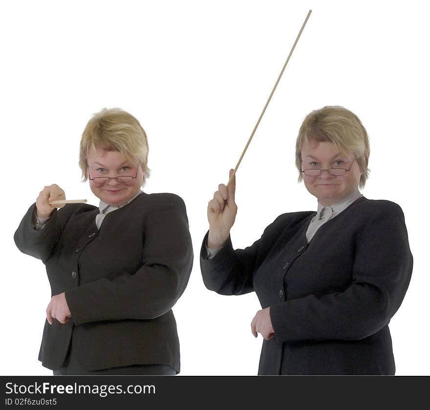 Blond female teacher isolated on a white background